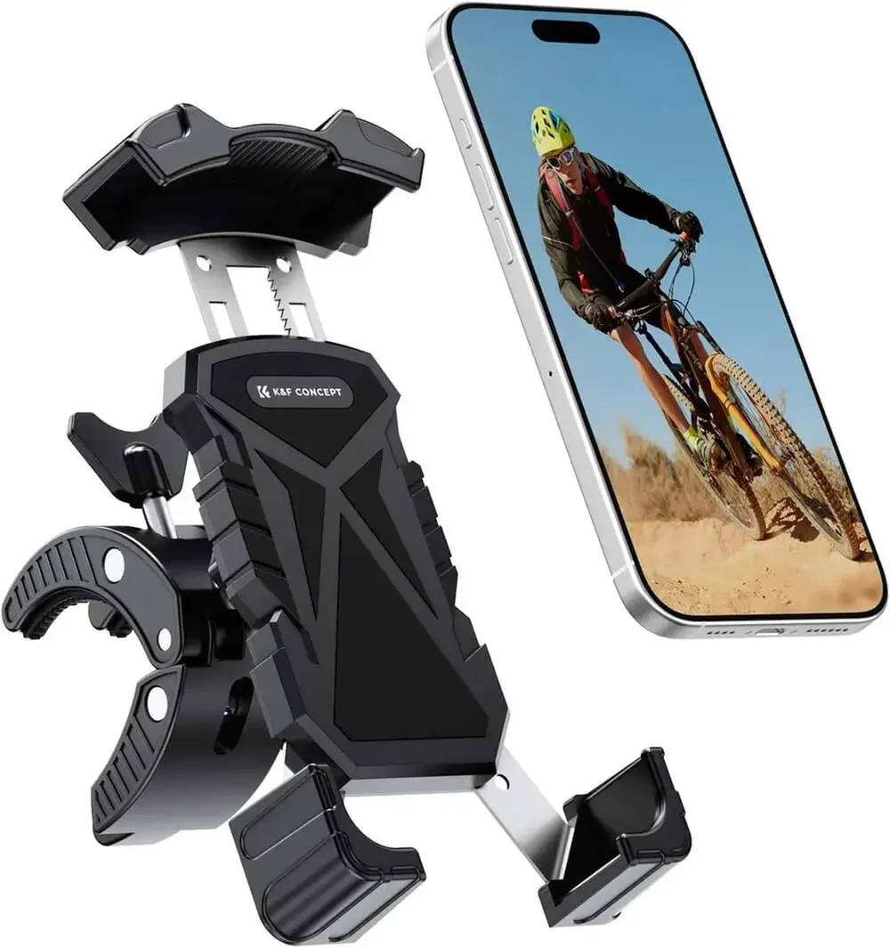 Motorcycle Phone Mount, Bike Phone Holder, 360 Degree Adjustable Handlebar Clamp